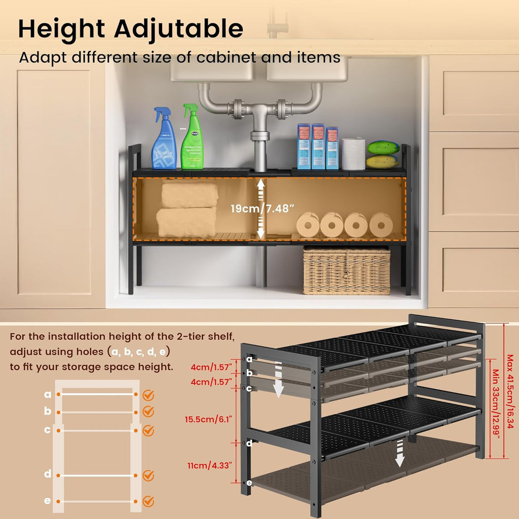Adjustable Under Sink Kitchen Rack Organizer