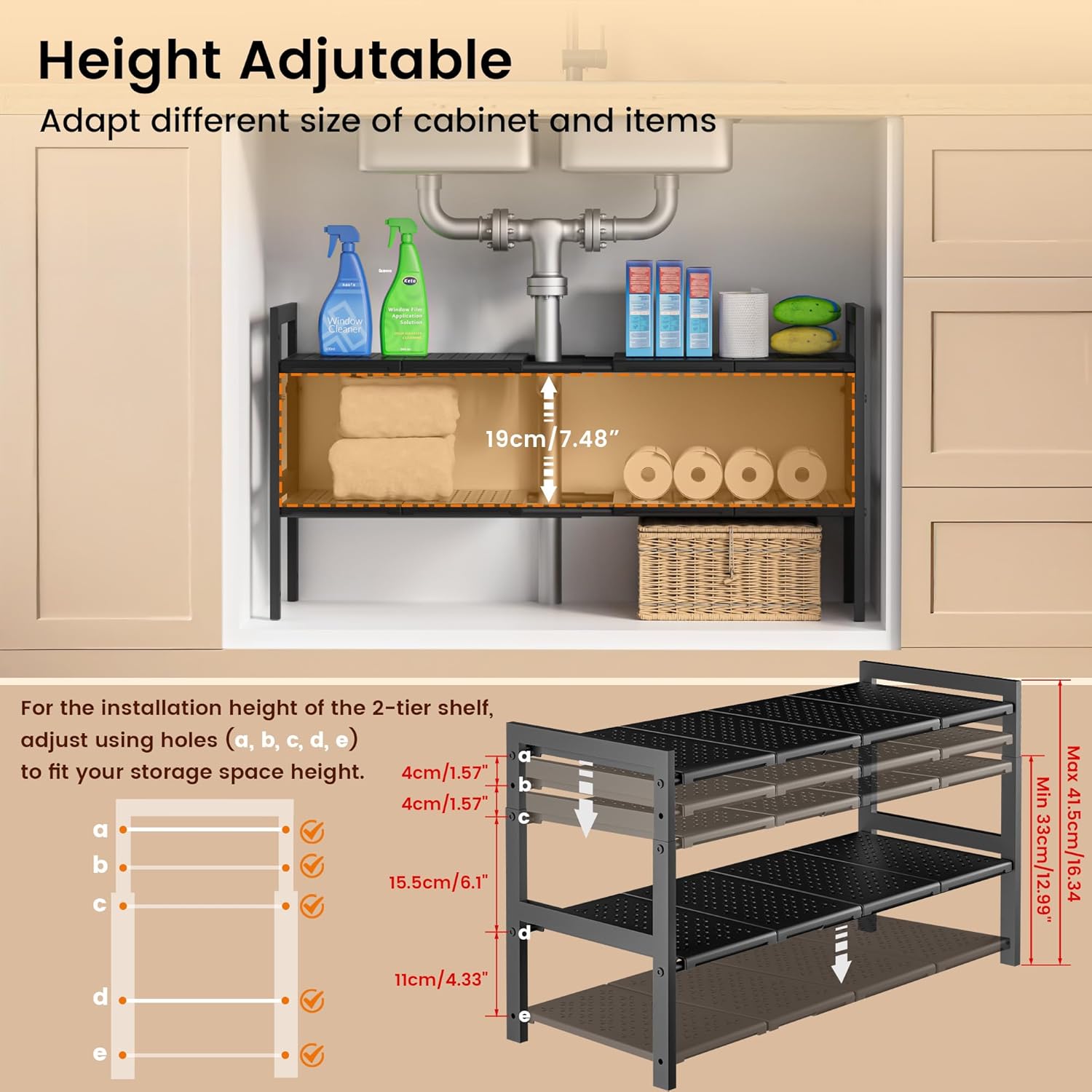 Adjustable Under Sink Kitchen Rack Organizer