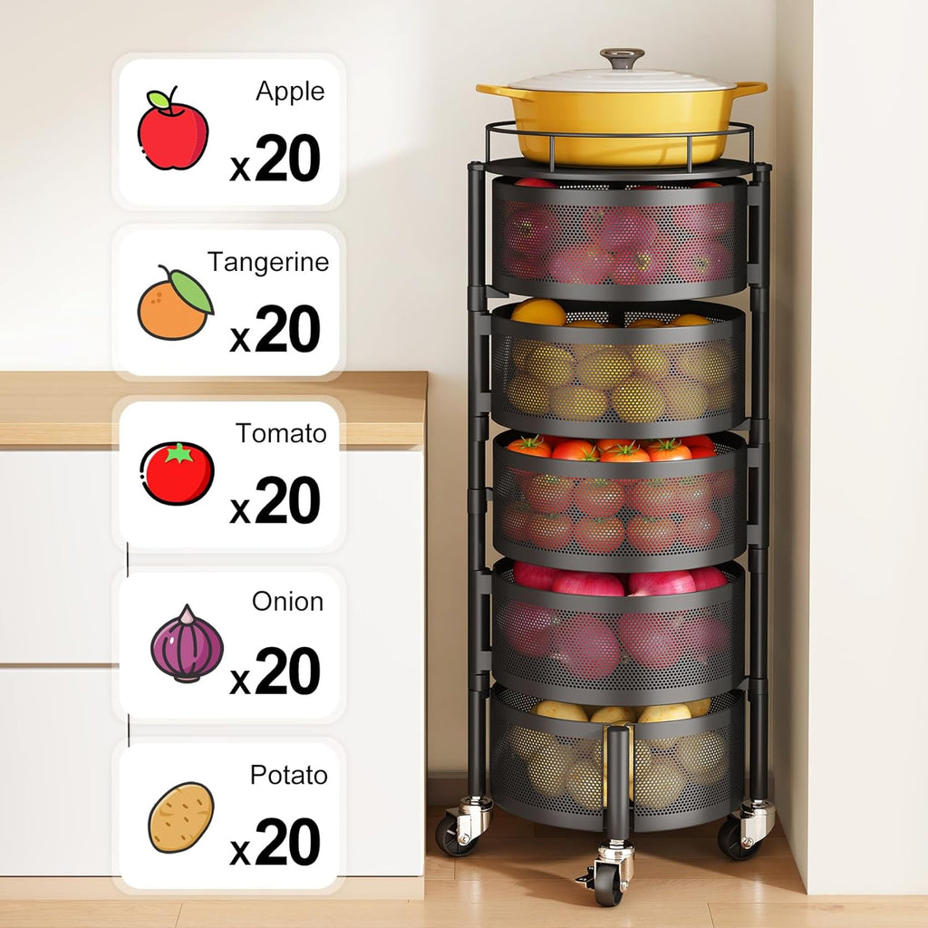 Rolling Basket Rack for Kitchen