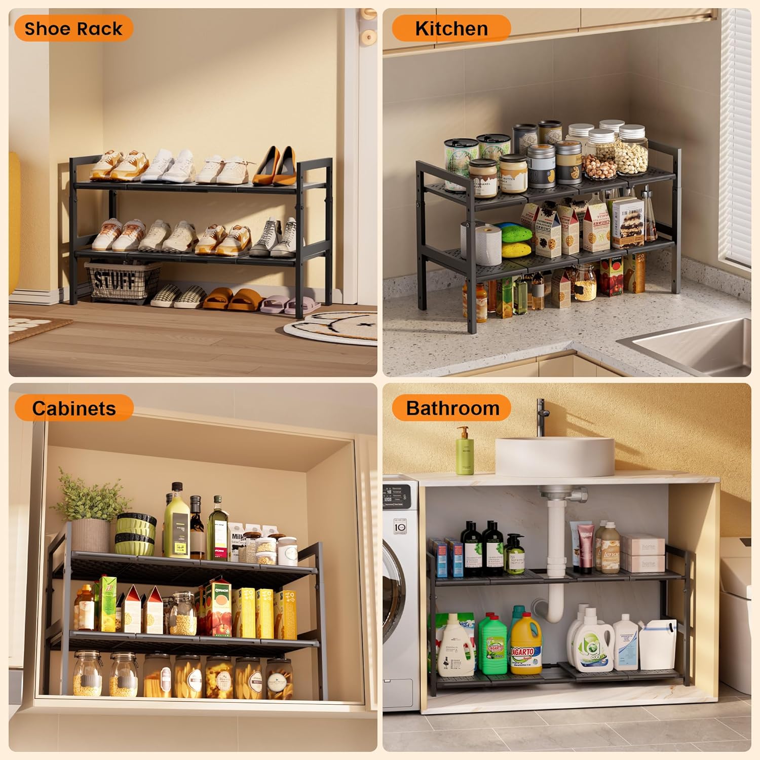 Adjustable Under Sink Kitchen Rack Organizer